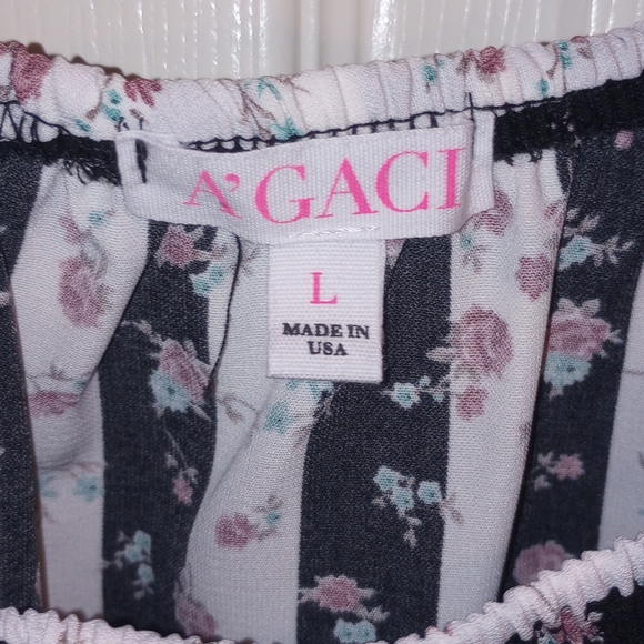 Women's a'gaci top black and white stripe floral blouse - Picture 3 of 4